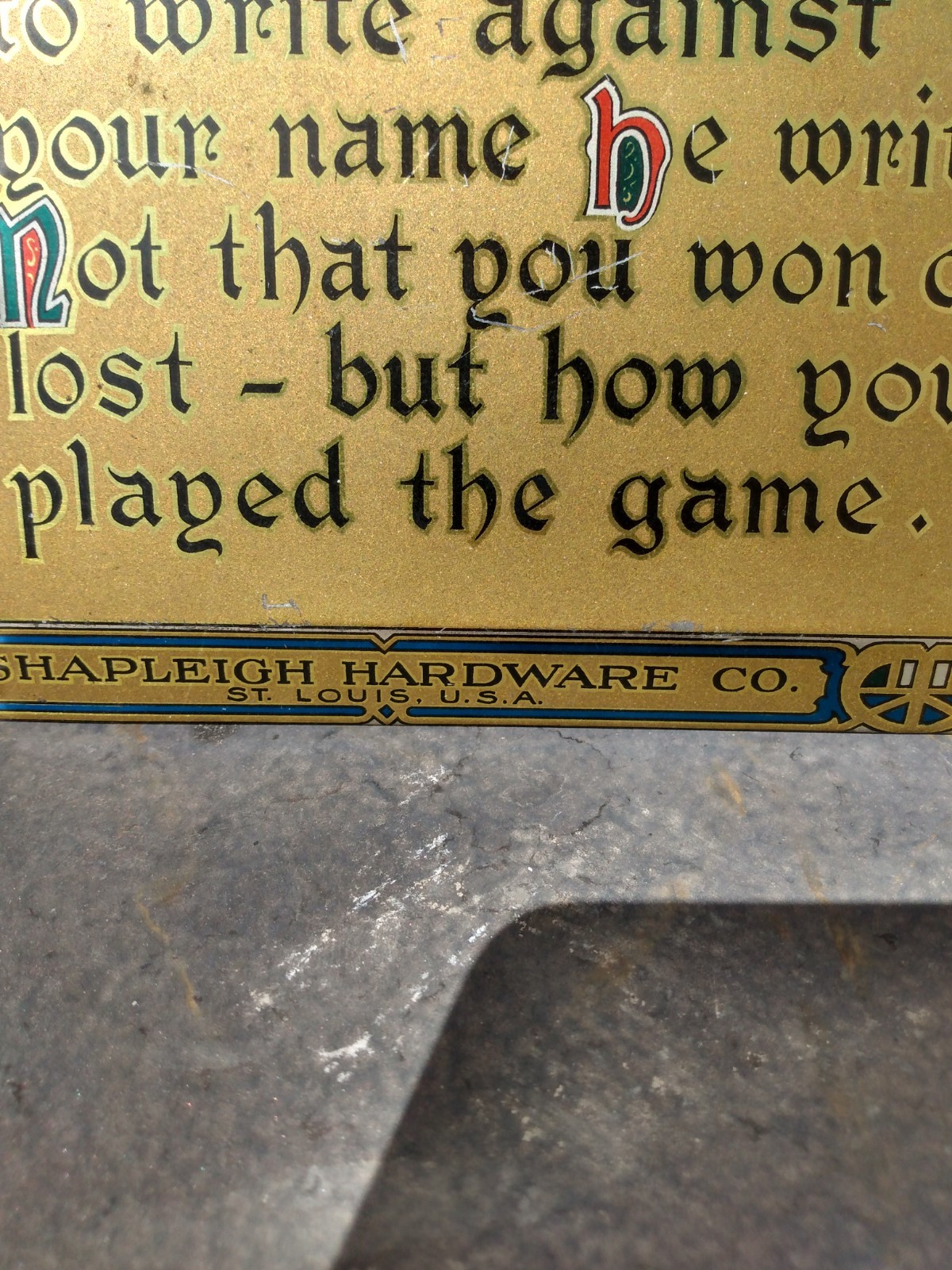 Shapleigh Hardware Co Diamond Edge Is a Quality Pledge Metal sign St Louis Mo