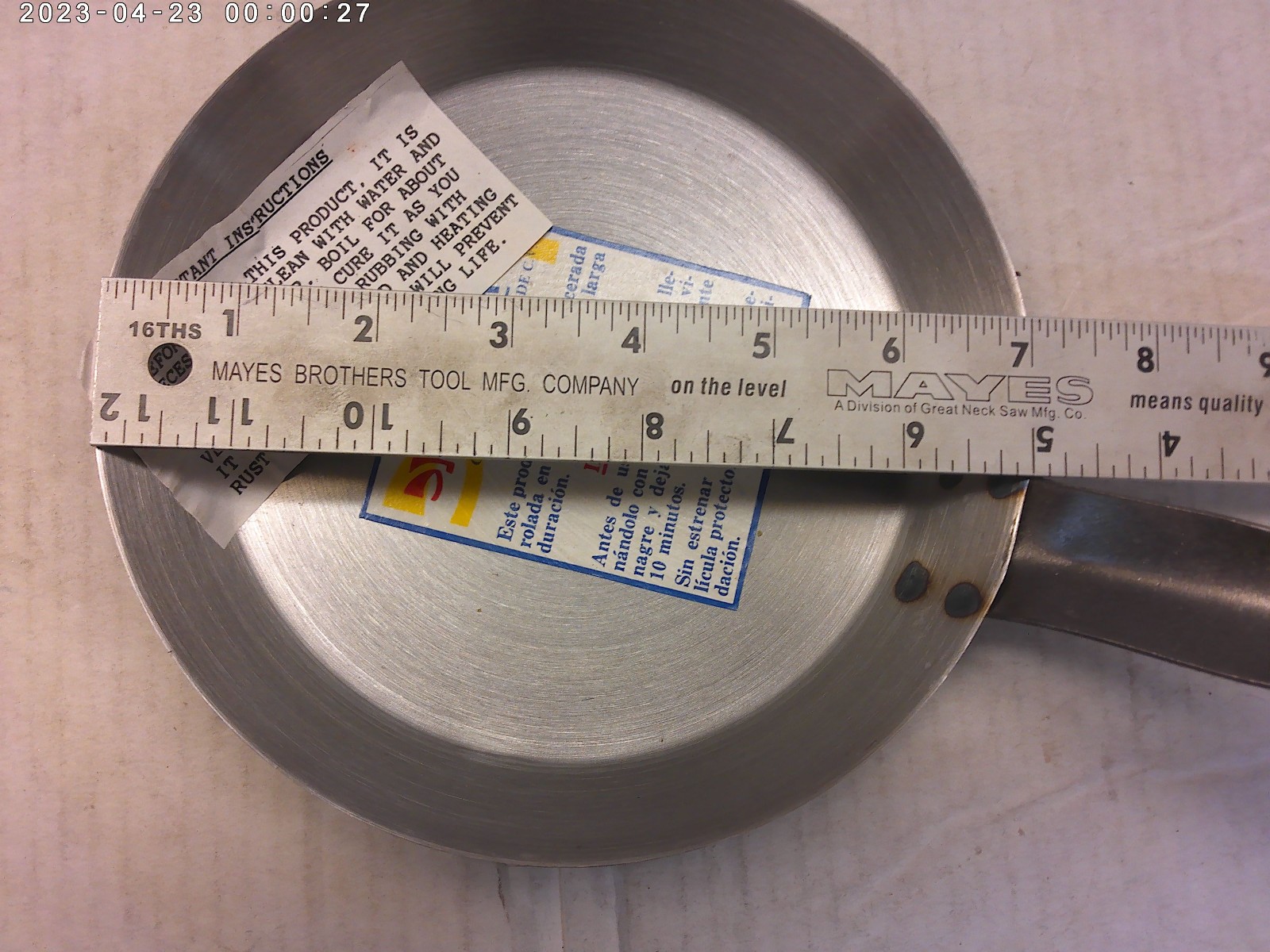 1980's vintage blue steel frying pan 7" dia (MEXICO) New Old Stock