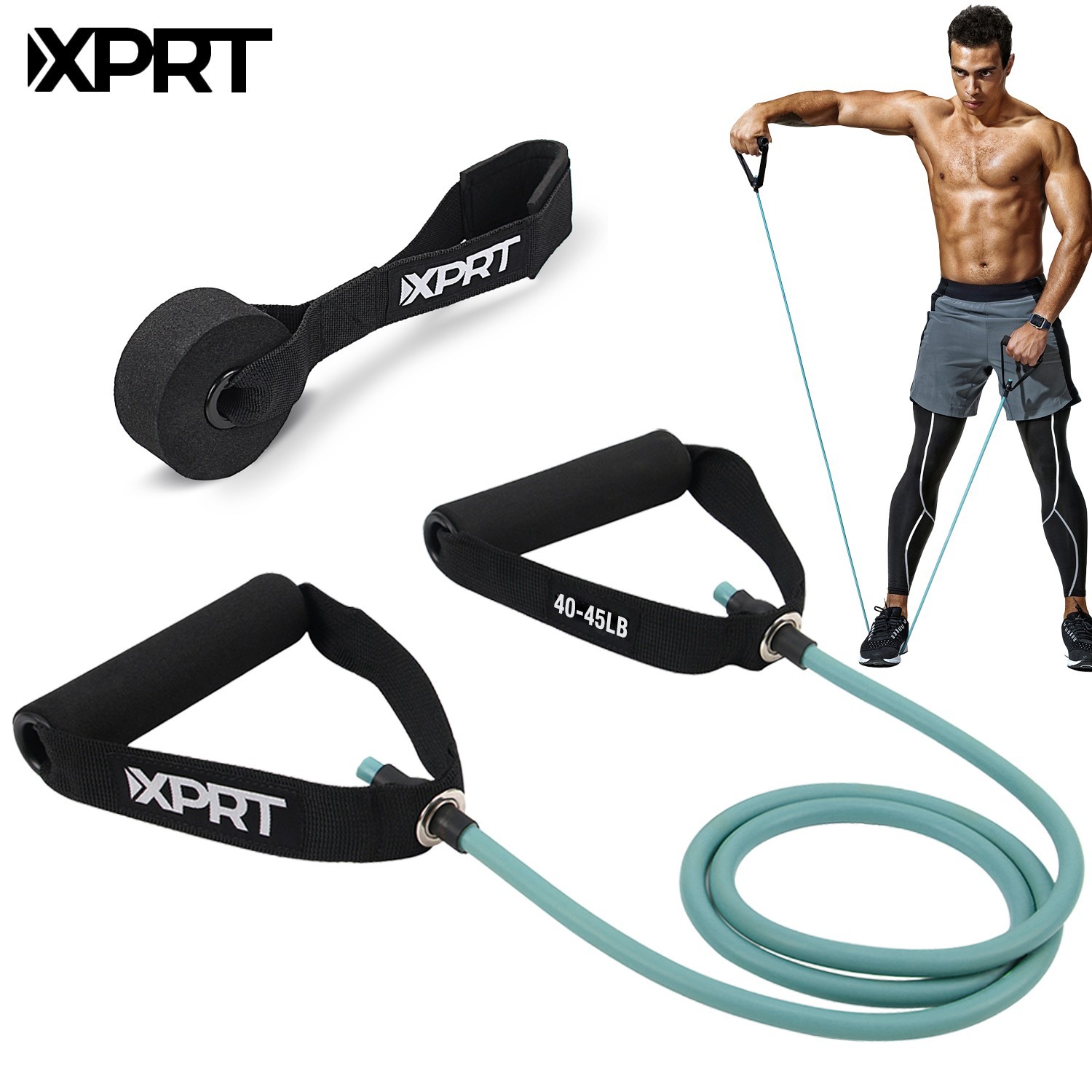 XPRT Fitness Resistance Tube Band w/ Handles & Door Anchor–Durable Natural Latex