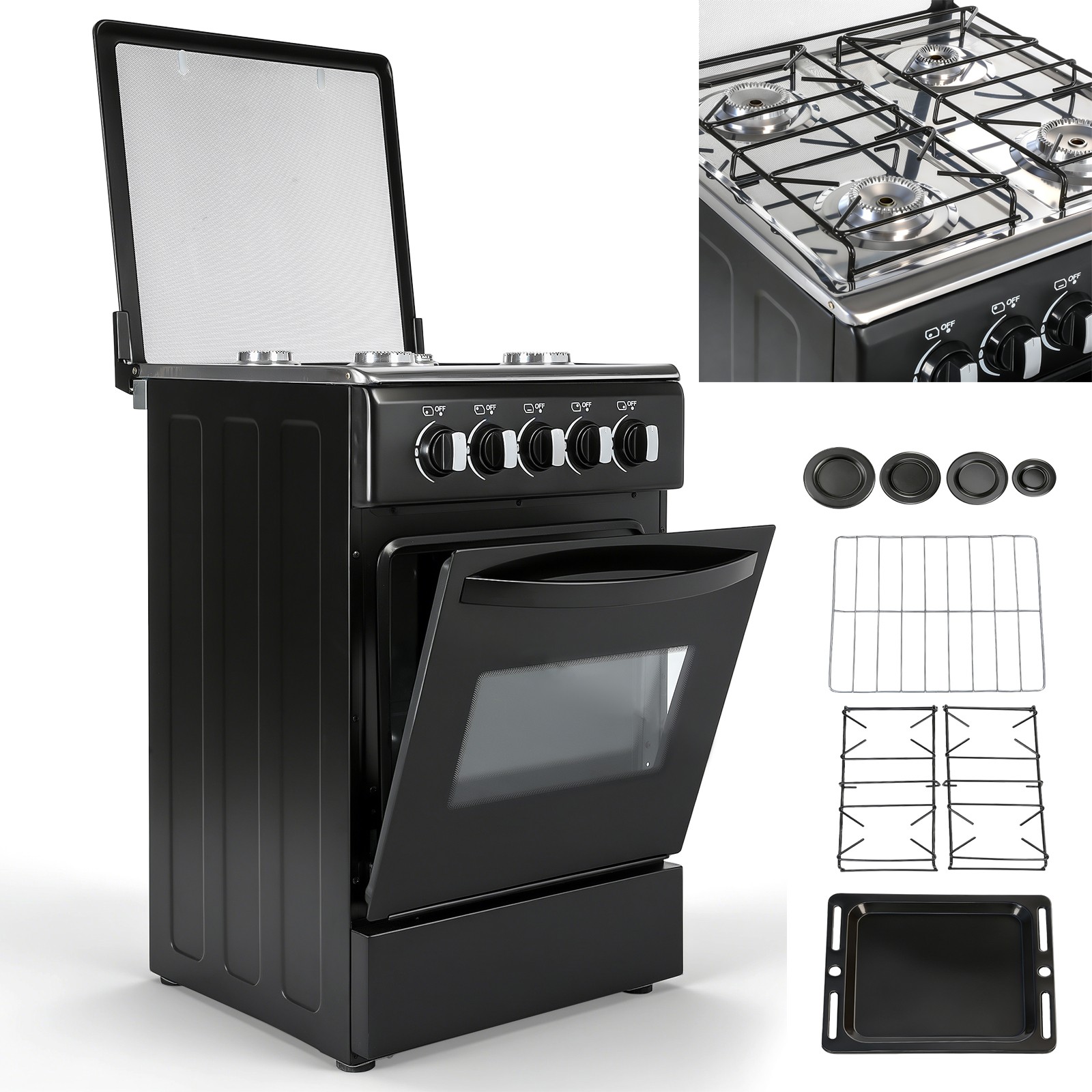 RV Gas Range 31" Tall Propane Range Oven with 4 Burners Stove for RV Apartment