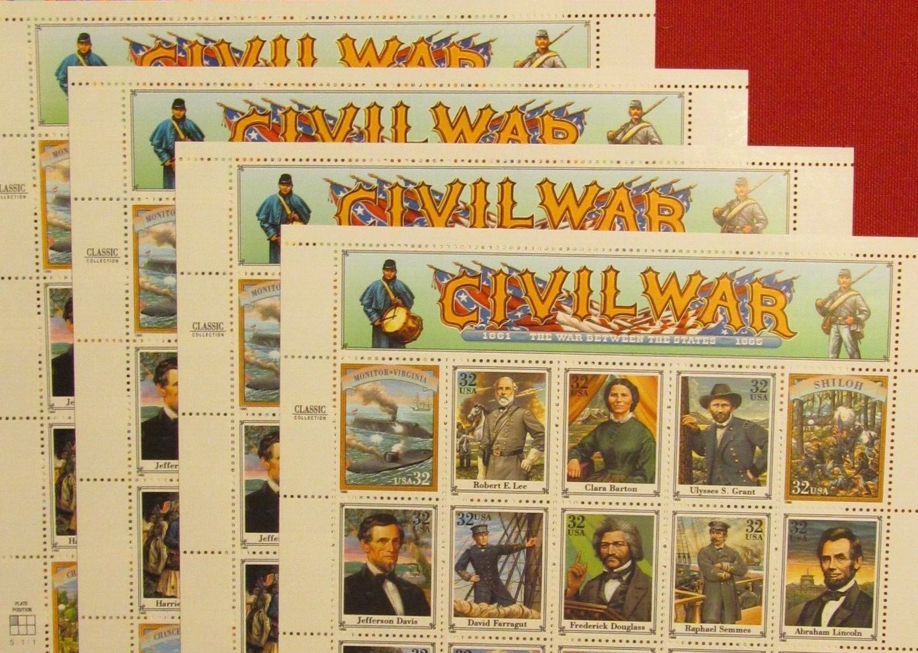 Four Sheets x 20 = 80 of American CIVIL WAR 32¢ US USA Postage Stamps. Sc # 2975