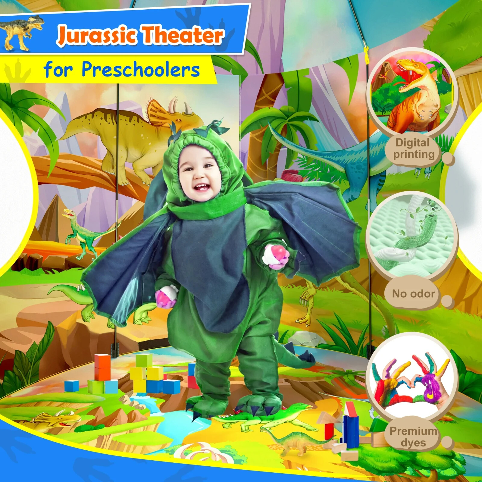 Dinosaur Park Play Tent Foldable Playhouse Kids Indoor Outdoor Imaginative Games