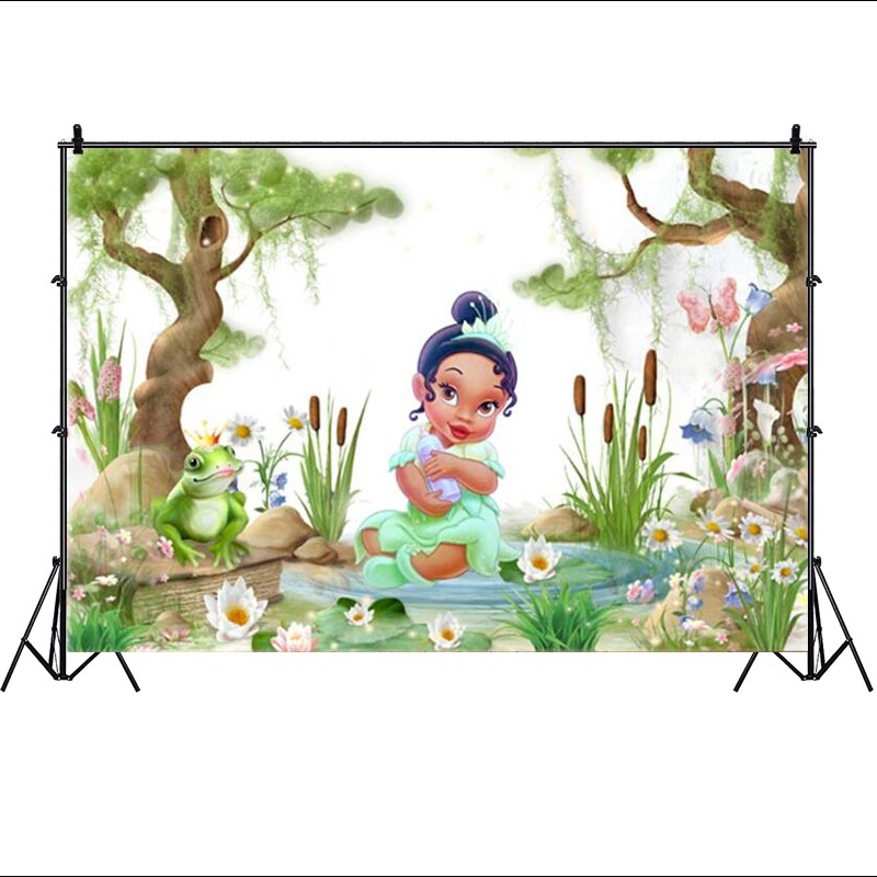 Princess Tiana Frog Backdrop Baby Shower Birthday Party Custom Background Fabric