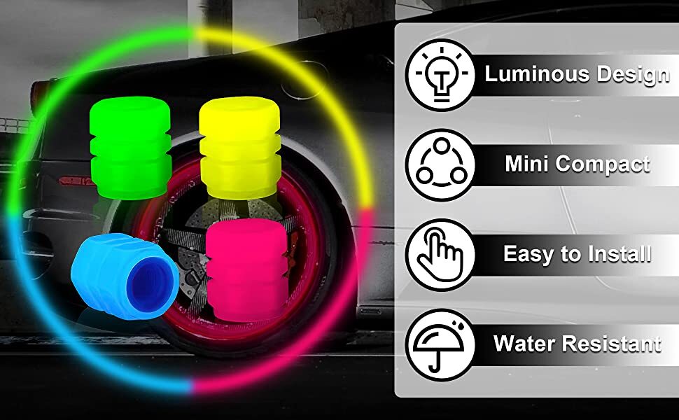 8Pcs Car Tire Caps Glow in The Dark Tire Valve Caps Glowing Tire Valve Stem Caps