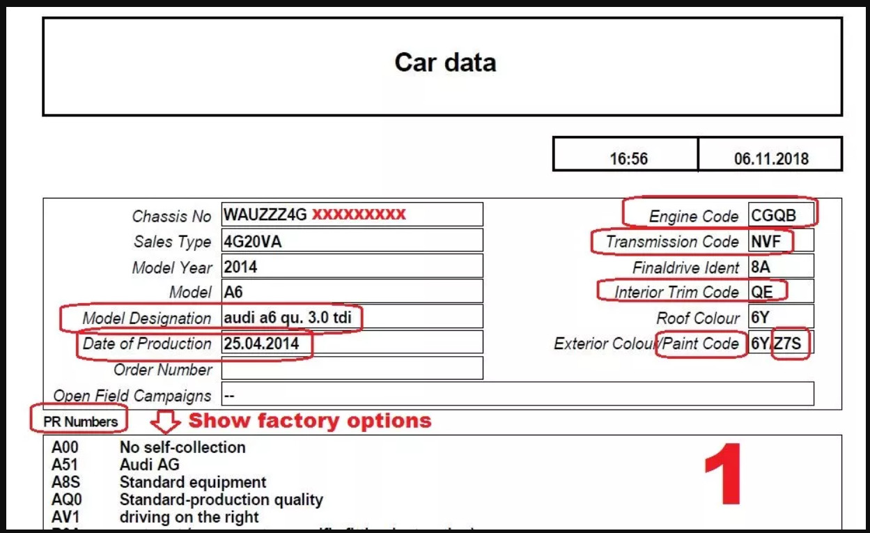 VIN DECODER that will show factory options Audi VW Seat Skoda Digital & Printed