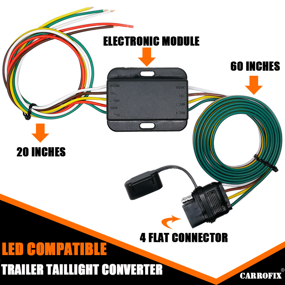 Non-powered 3 to 2 Wire Tail Light Converter with 4 Way Flat Trailer Connector