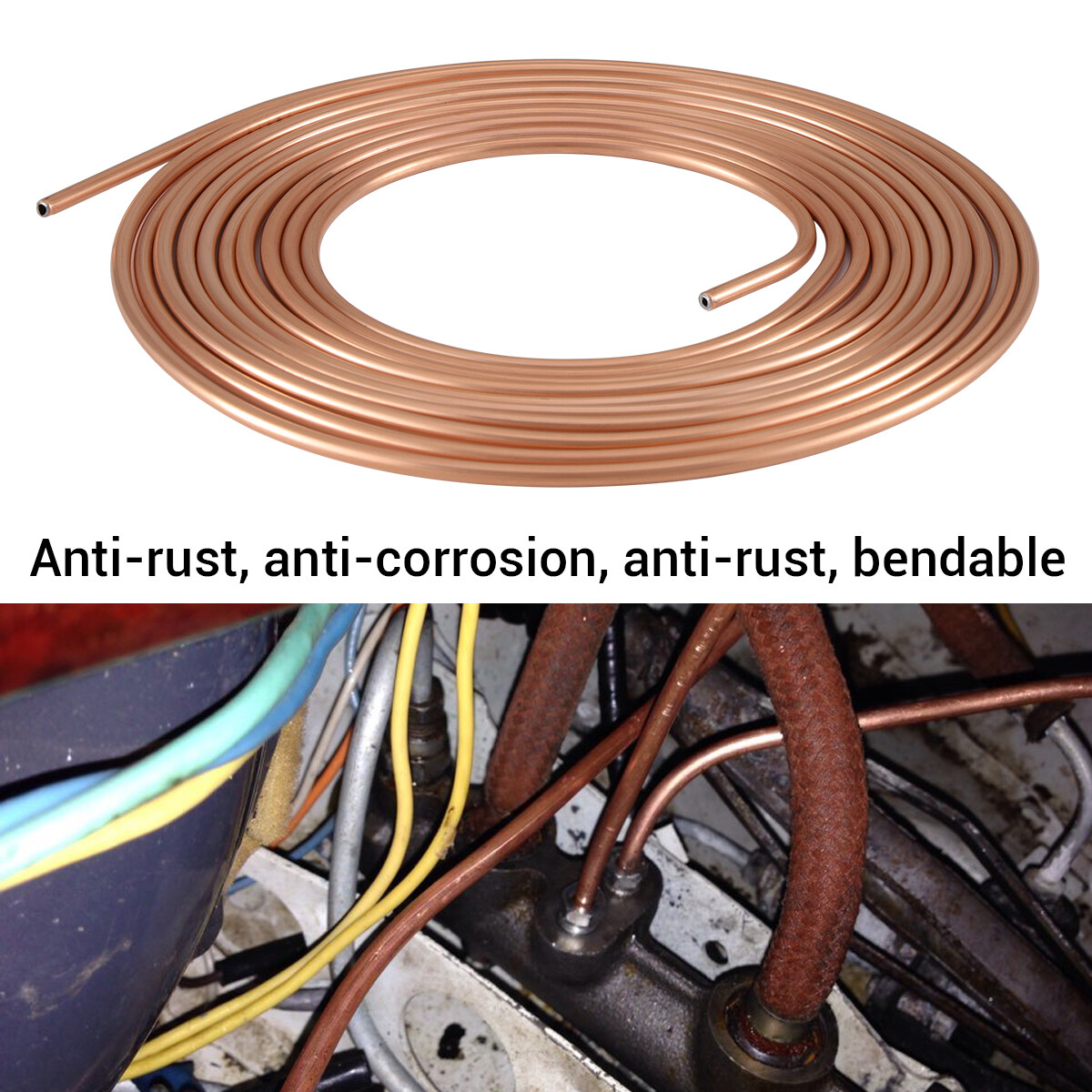 Brake Line Tubing Kit Copper Nickel 25 Ft Coil Roll 1/4'' OD with 16 Fittings