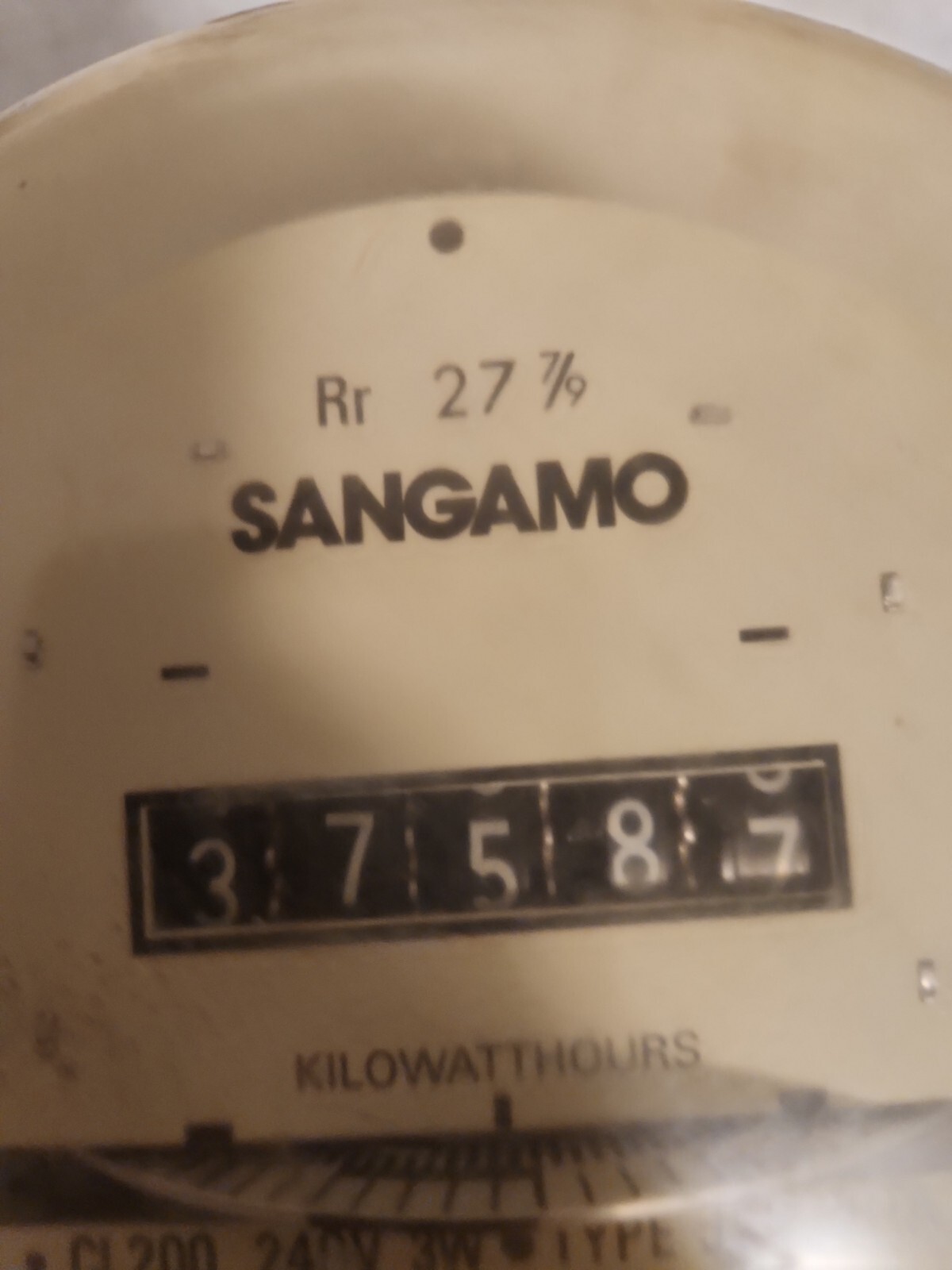 Sangamo Type J5S Electric Watthour Meter CL200 240V 3W 30TA 7.2kh KWH EZ Read