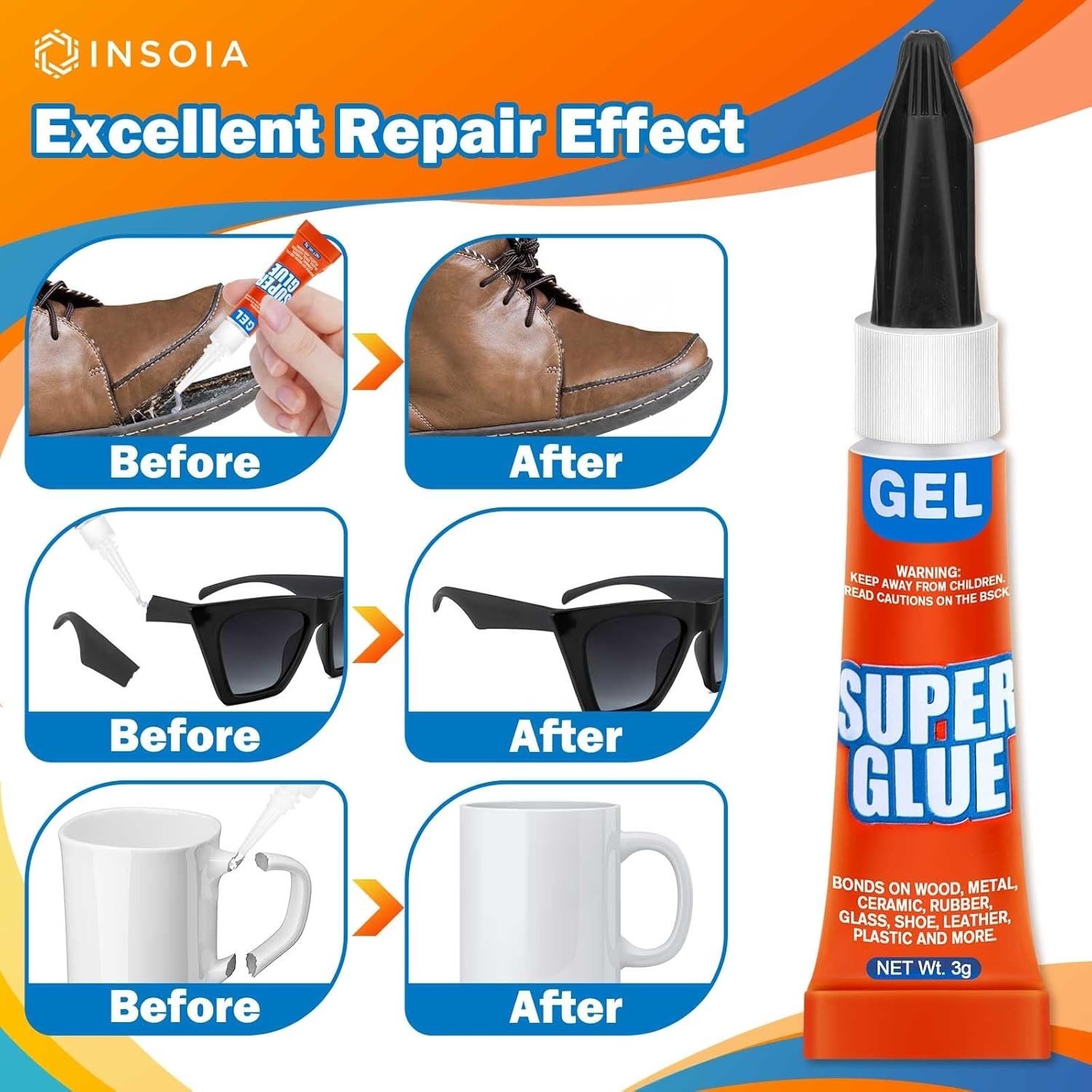 Super Glue Gel Clear Non-Drip, 24 X 3G All Purpose Strong Adhesive Ca Glue Quick