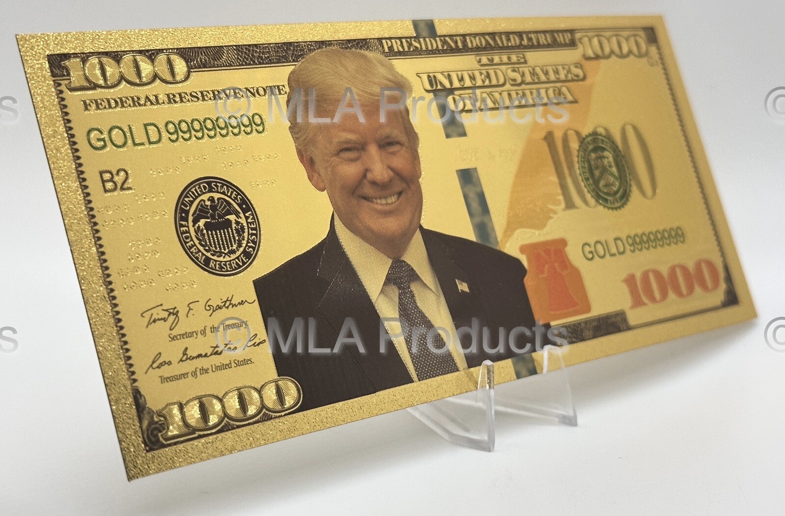 ✅ Donald Trump 47th President Gold 24K Money 1000 Dollar Bill w/ Free Display ✅