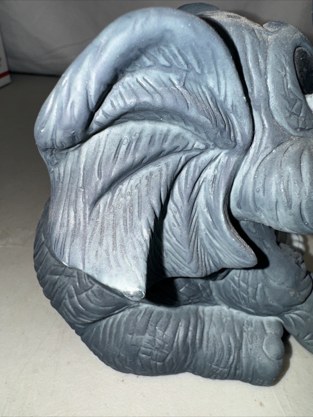 Vintage Blue Gray Porcelain Elephant Figurine Setting Figure Trunk Up Raised 5x6