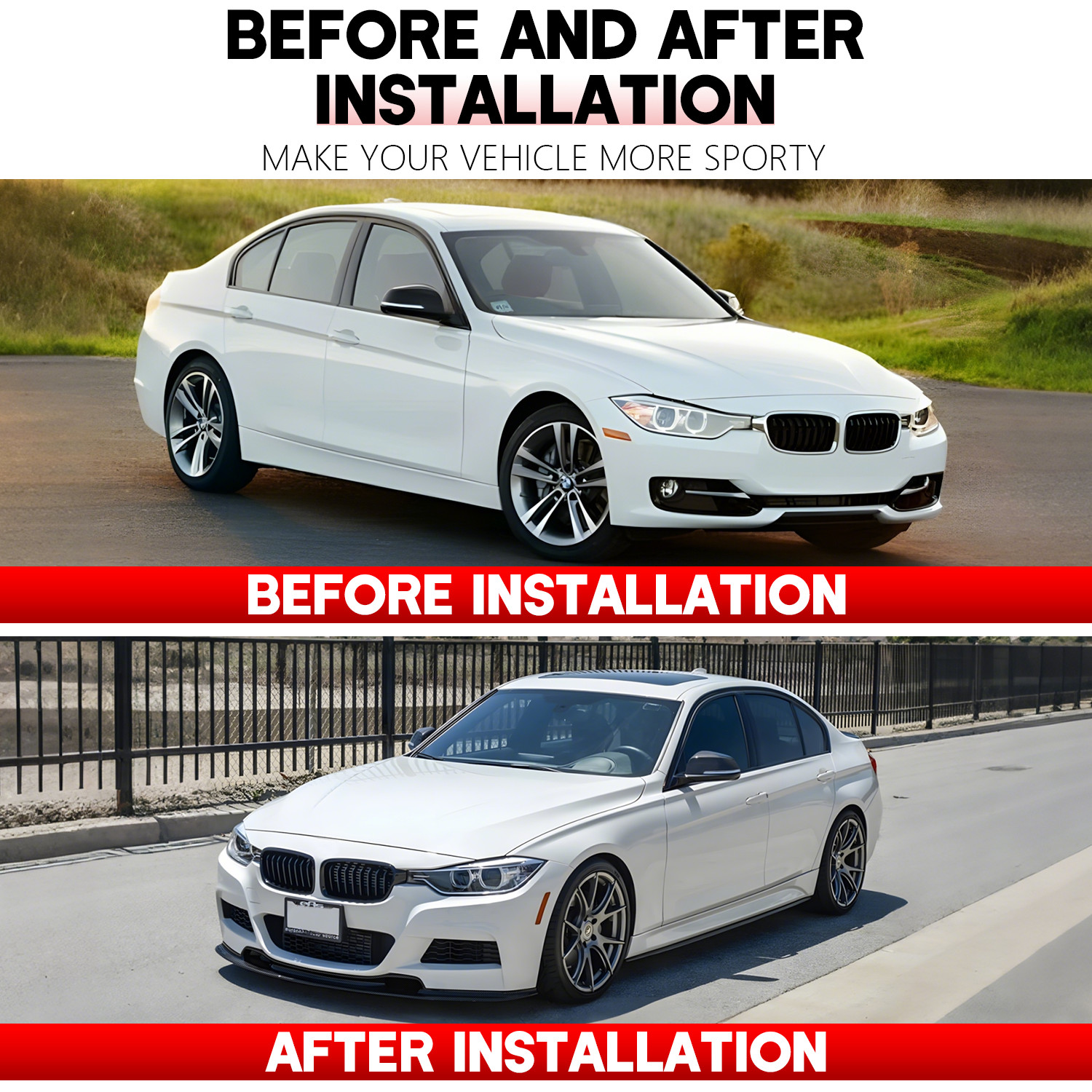 For BMW F30 3 Series M Sport 2012-2018 V2 Carbon Fiber Front Bumper Lip Splitter