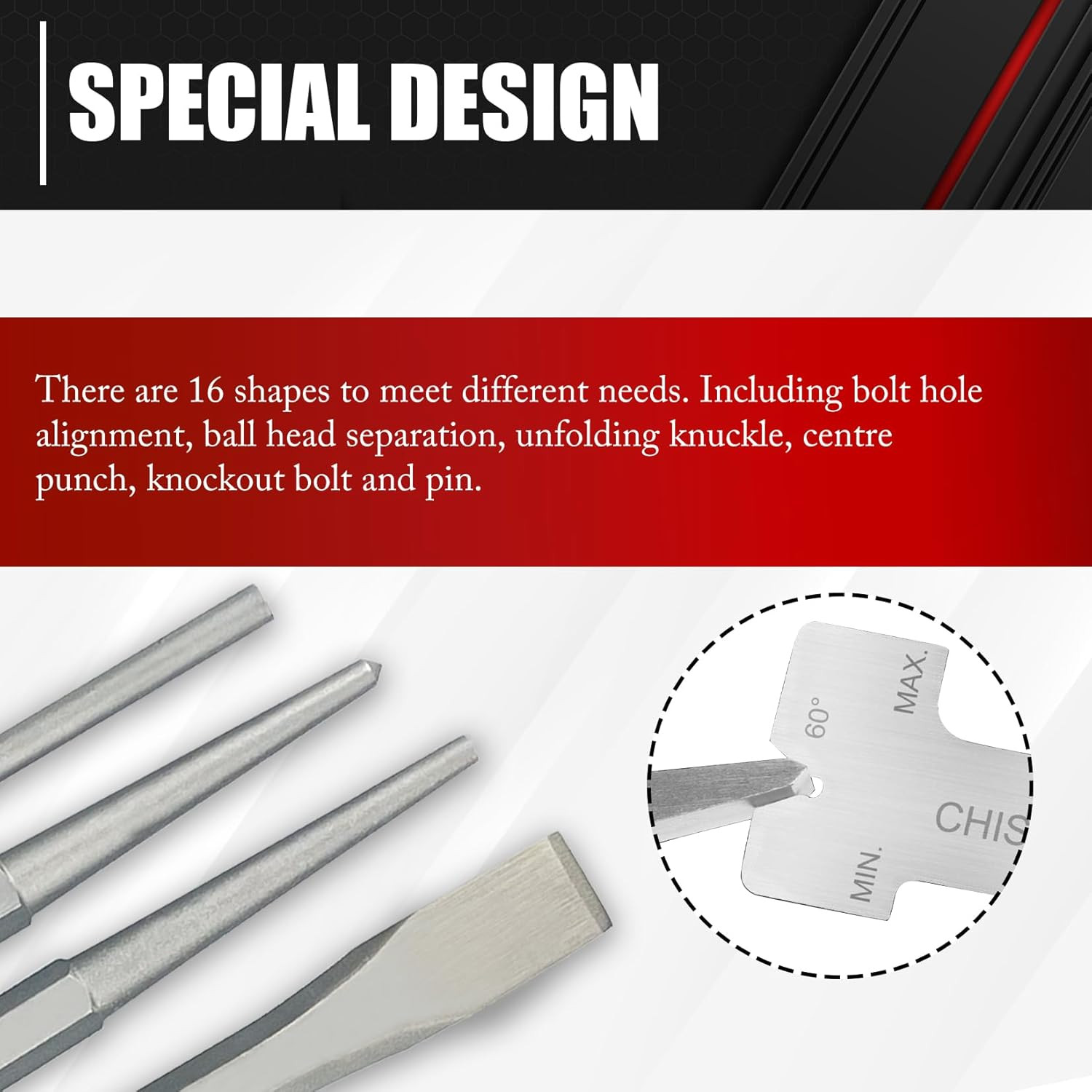 16-Piece Punch And Chisel Set With Storage Pouch Including Taper Cold