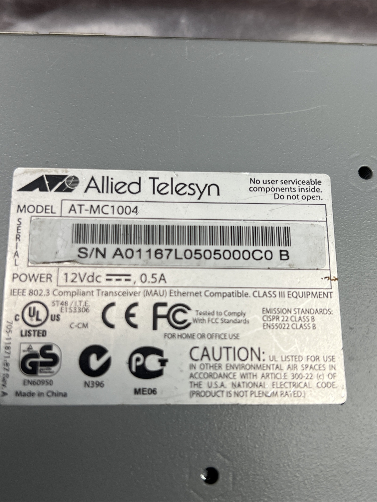 Used Allied TELESIS at-mc1004, Media Converter