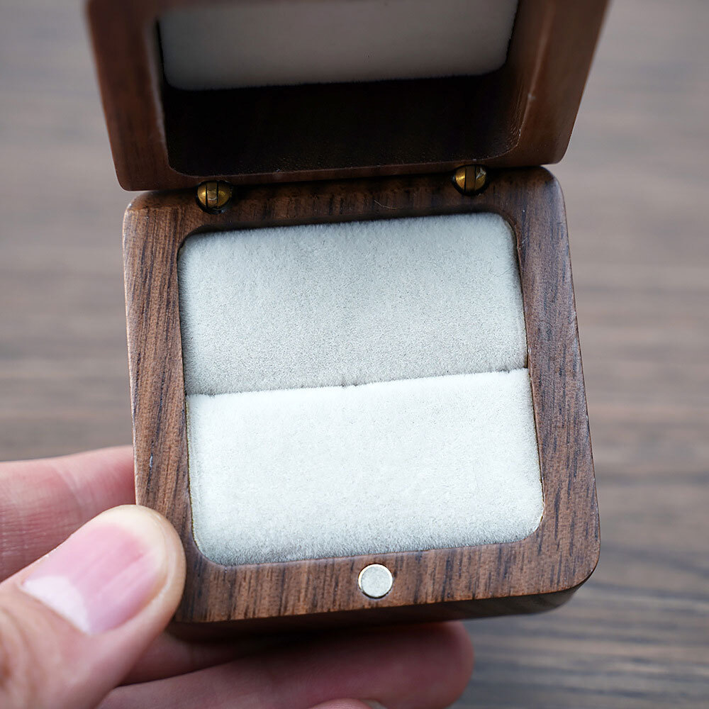 Wooden Engagement Ring Box for Proposal Wedding Pictures or Gift, Minimalist #F
