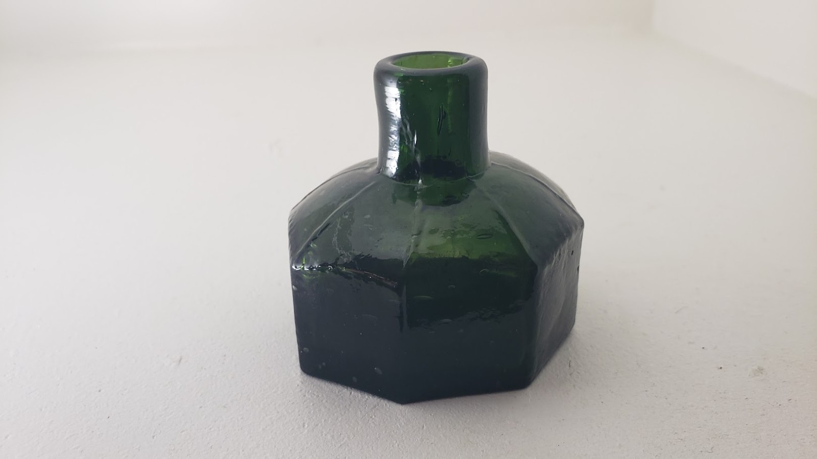 Deep Green Octagonal Ink Bottle Rolled Lip Multi Sided