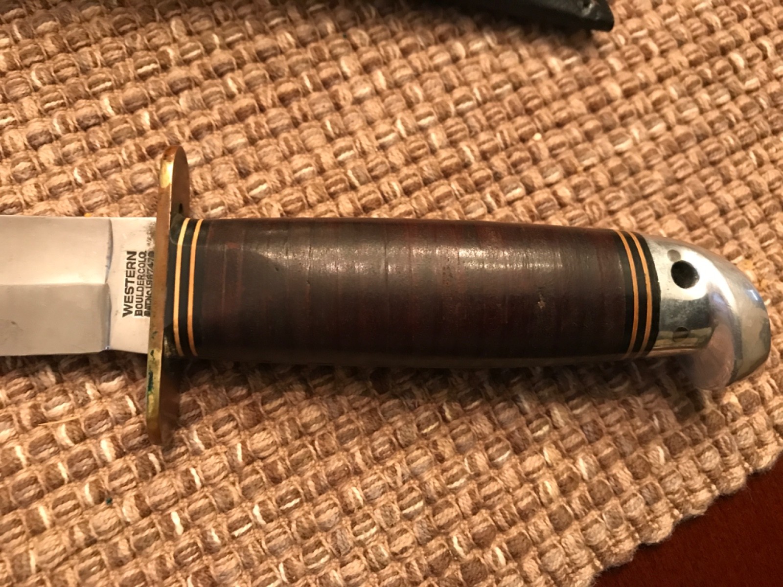 Vintage Western G46-6 Shark WWII Combat Knife Stacked Leather grip & sheath