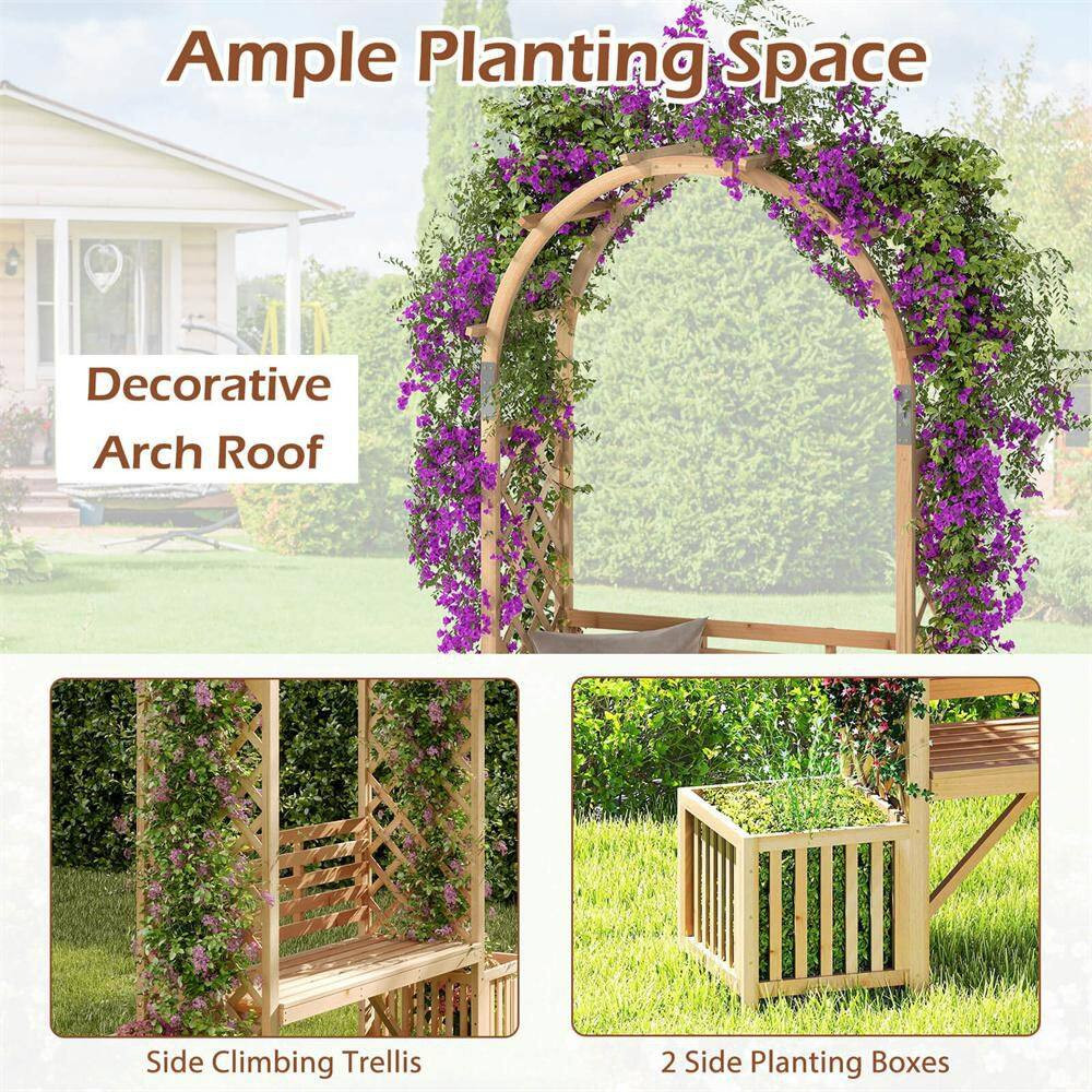Garden Bench Arbor Arch with Love Seat 2 Trellises & Planting Box to Grow Grapes
