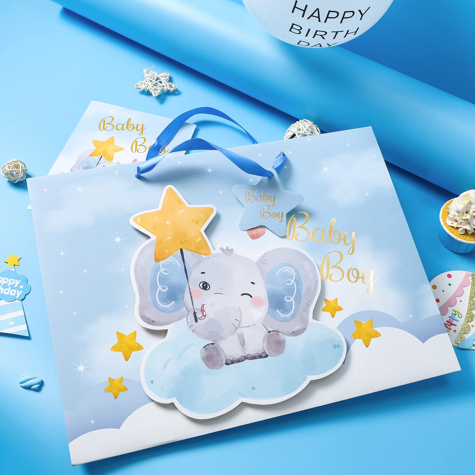 16" Extra Large Baby Boy Gift Bag with Card and Tissue Paper - For Baby Shower