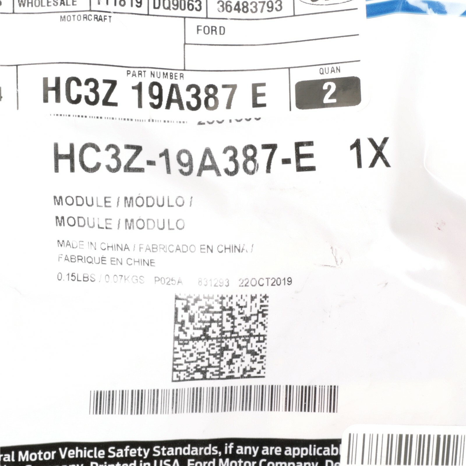 OEM Genuine Ford APPLE CARPLAY Interface Module -Sync 3 Only- HC3Z-19A387-E Blue