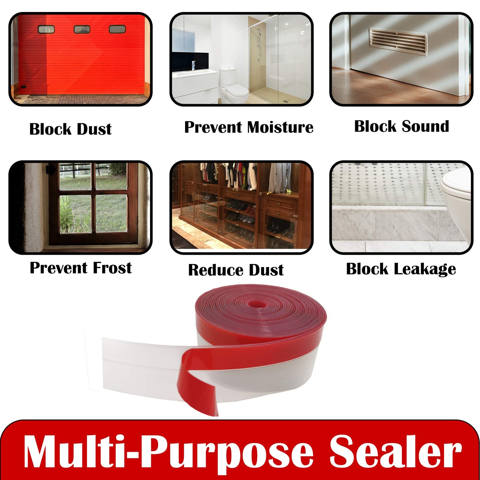 Clear Weather Stripping Tape, Door Draft Seal Silicone Strip. Enhanced with T...