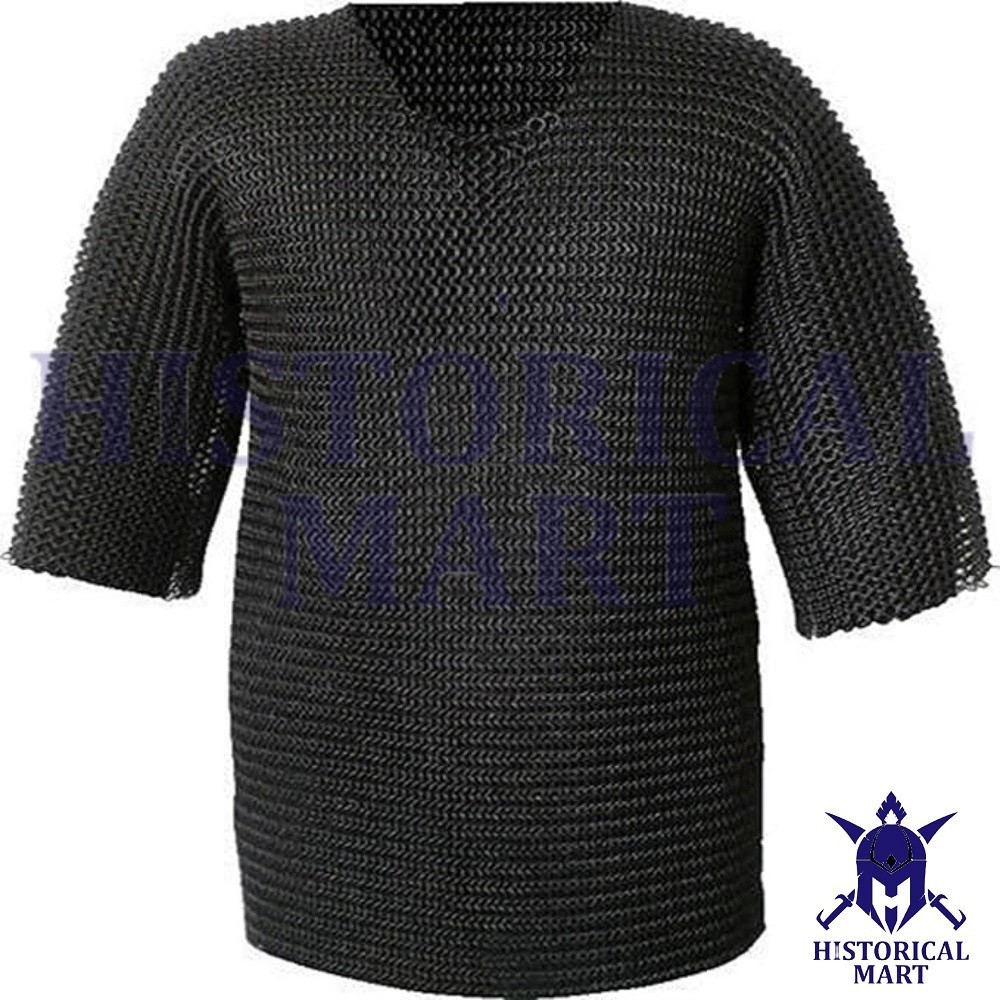 Black Butted-Ring Chainmail Shirt 10mm Mild Steel Short Sleeve Black Finish