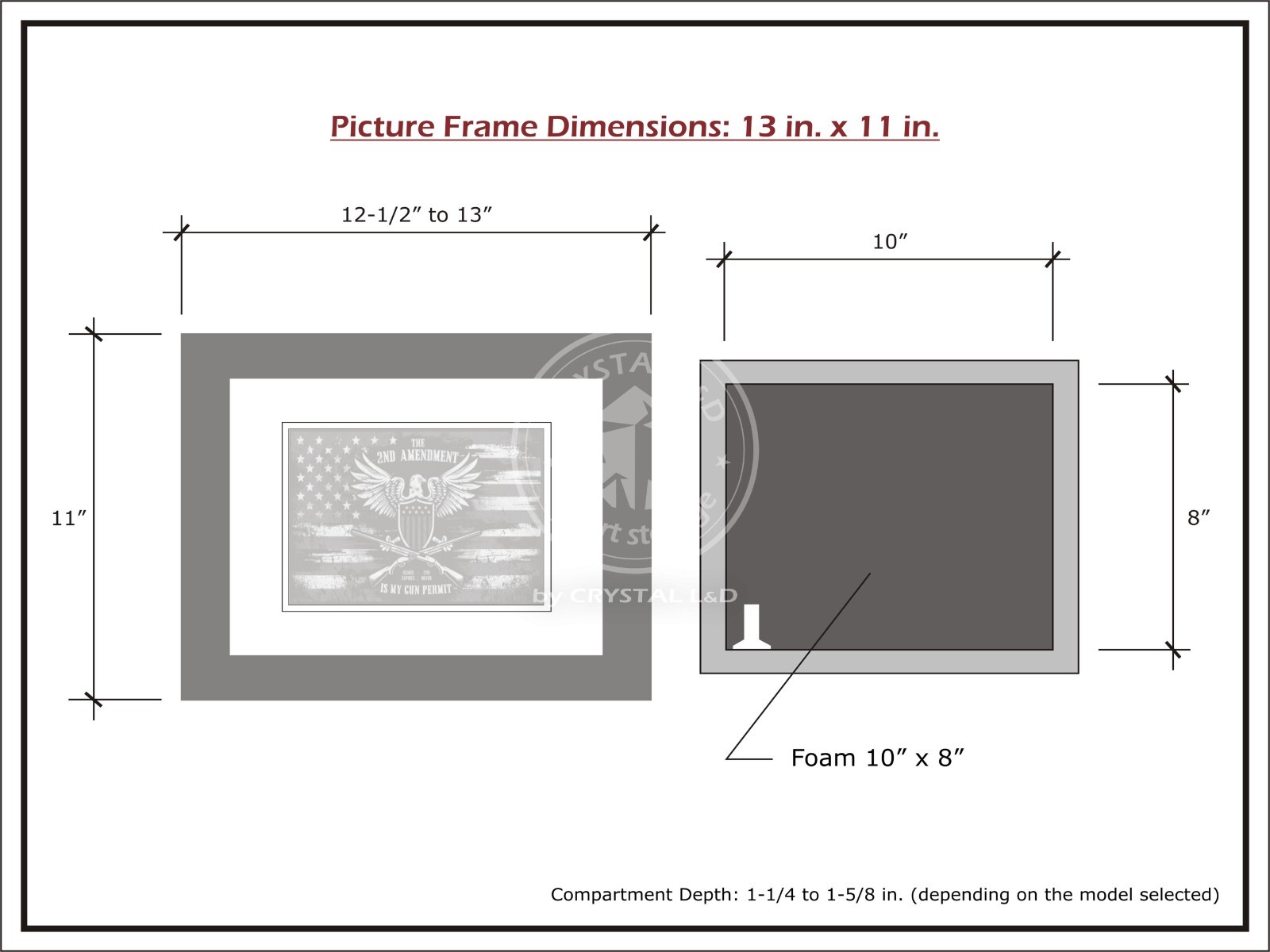 Hidden Storage Photo Frame for Gun and Valuables 13 in. x 11 in. / *BLACK*