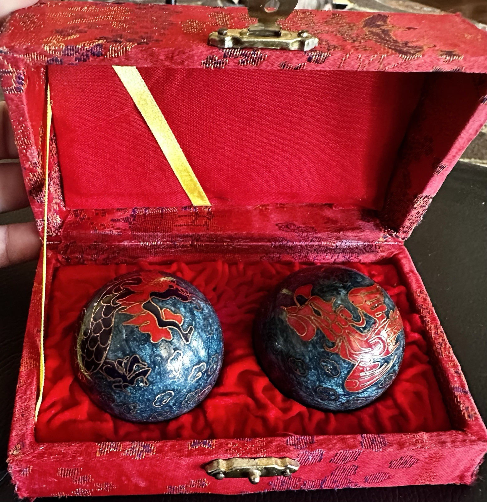 Vintage Chinese Dragon 2" Cloisonne Chime Boading Balls Health
