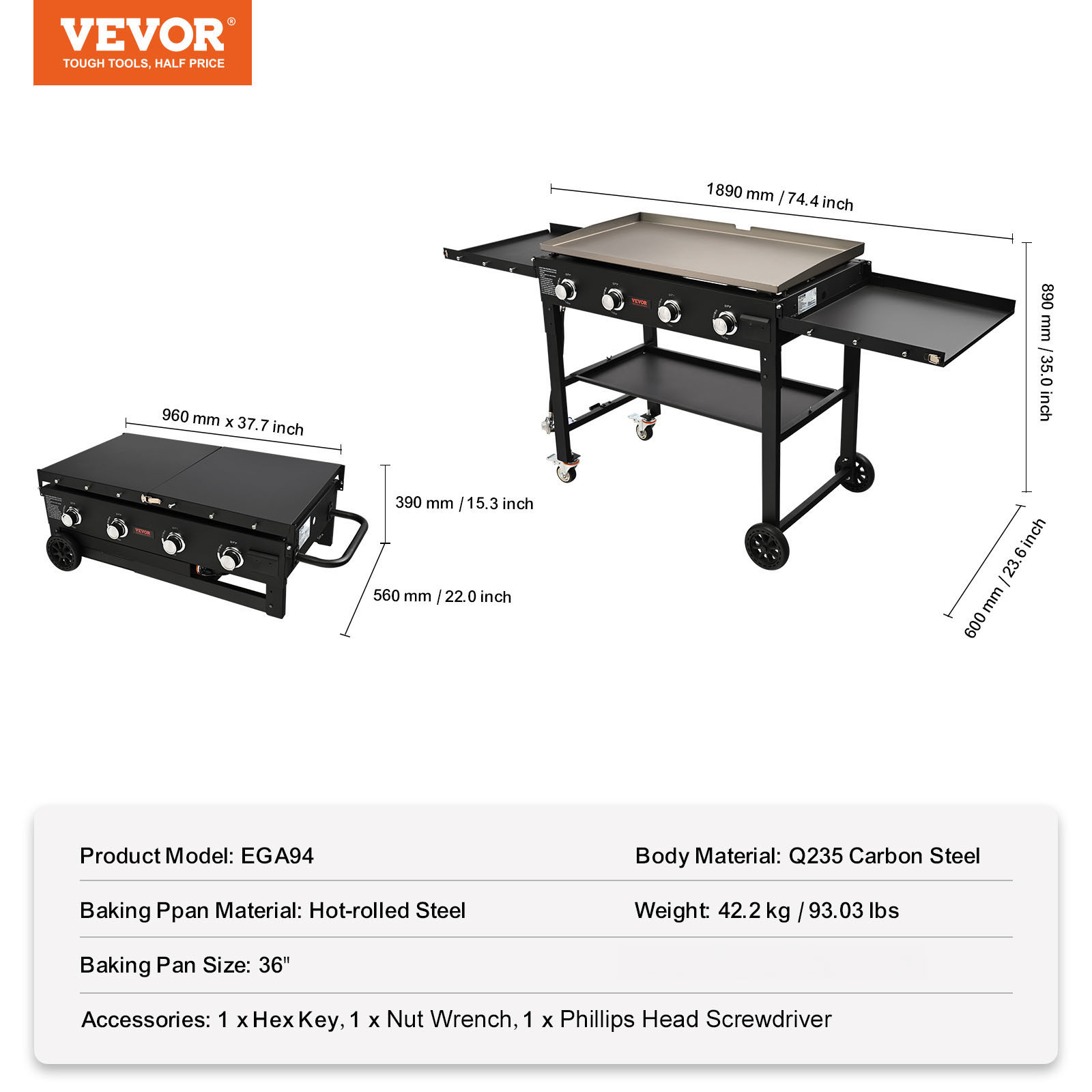 VEVOR Countertop Commercial Gas Griddle Flat Top Grill Hot Plate Restaurant Cart