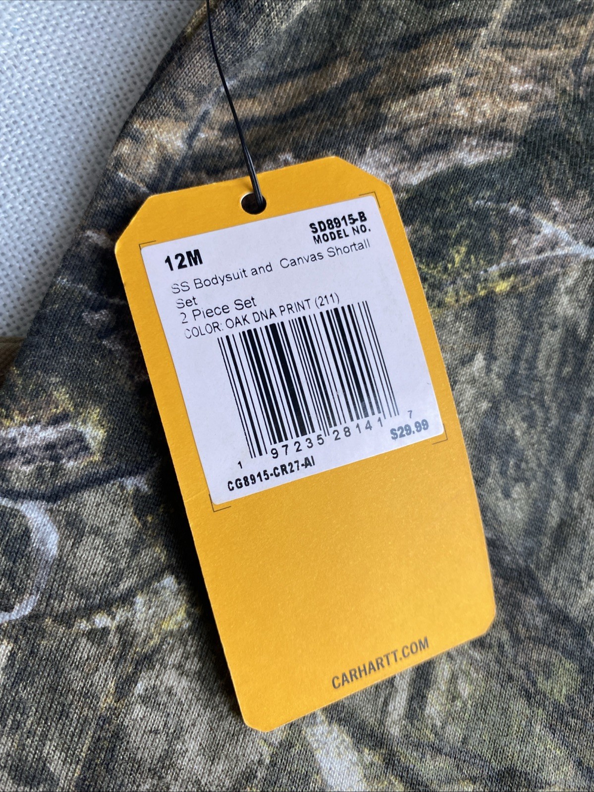 Carhartt Baby Boys 12 Months Camo Bodysuit and Canvas Shortall Set 2 Piece Set