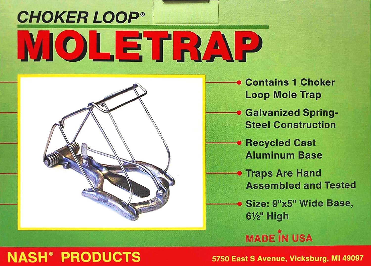Nash Choker Loop Mole Trap - Steel Scissor Trap - USA MADE - Model CL-1