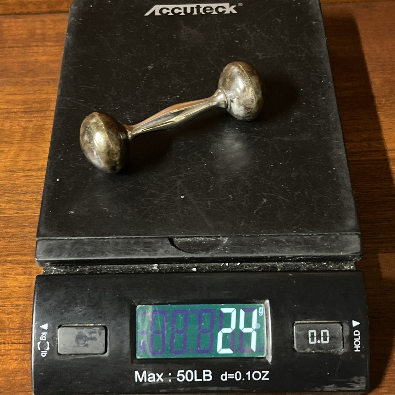 VTG 1930s-40s WEB Sterling Silver Baby Rattle Dumbbell 24 Grams