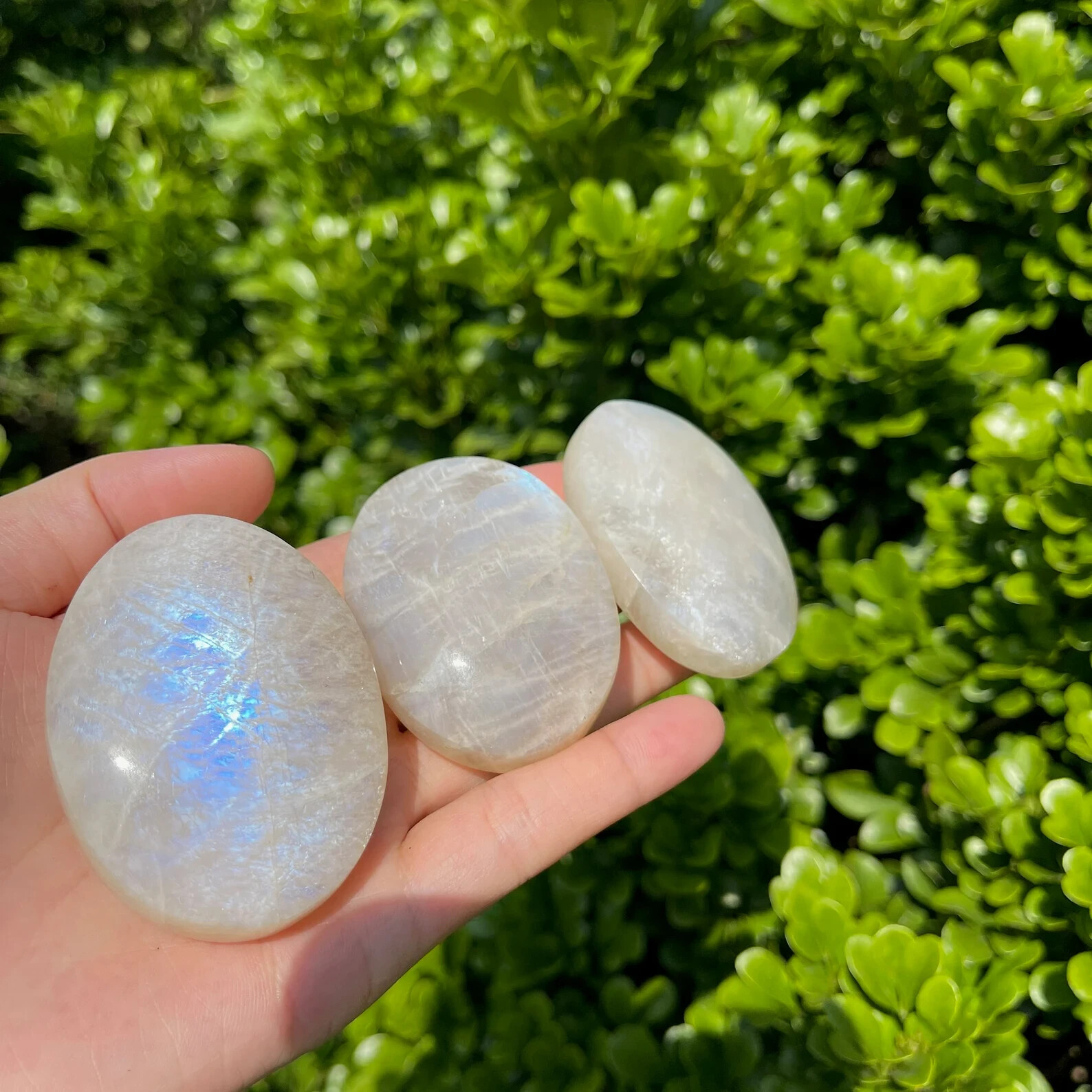 Natural Moonstone Palm Stone Polished Calming Healing Crystal Tumbled Stone Gift