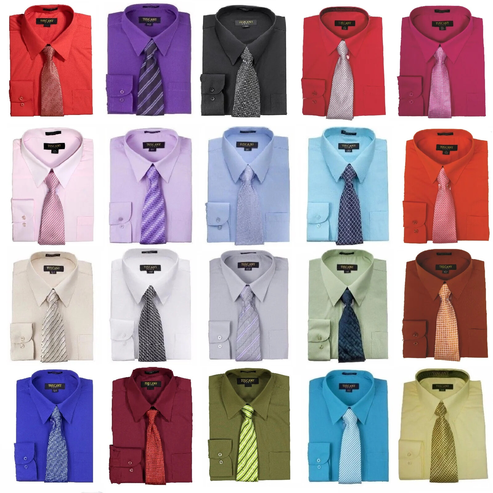 Men's Dress Shirts With Matching (Random design) Tie Set Cotton-Blend Shirt Set