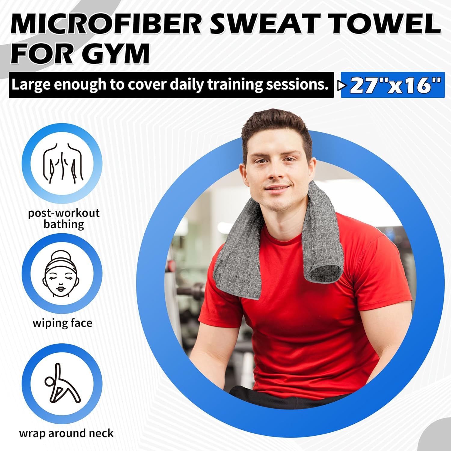 3 Pack Microfiber Gym Towels 16x27 Quick Dry Sweat Hand Towels for Workout & Tra