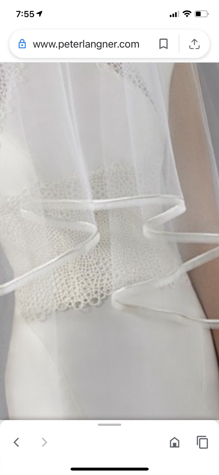 wedding veil chapel length Peter Langer off white with delicate rope trim