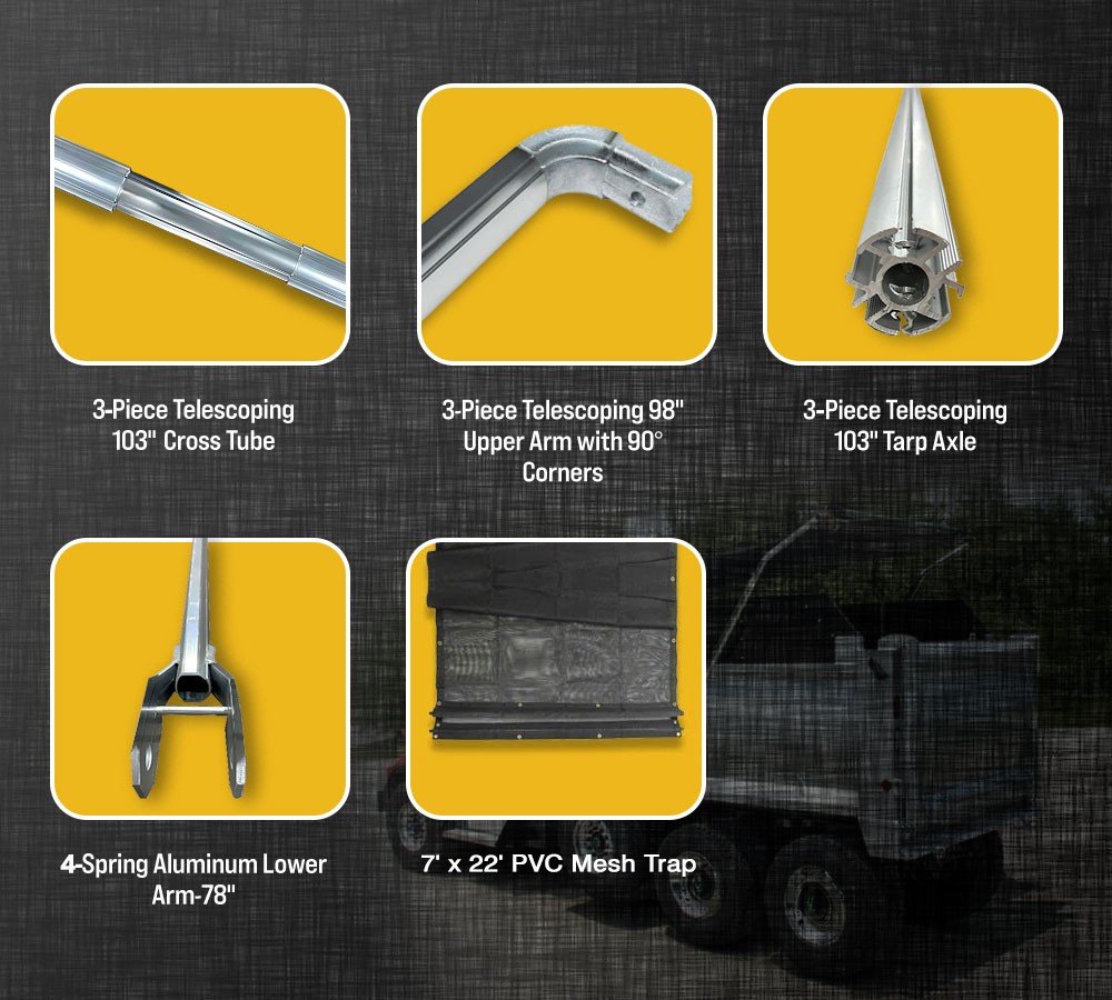 Electric Aluminum 4-Spring Dump Truck Tarp System, 7' x 22'