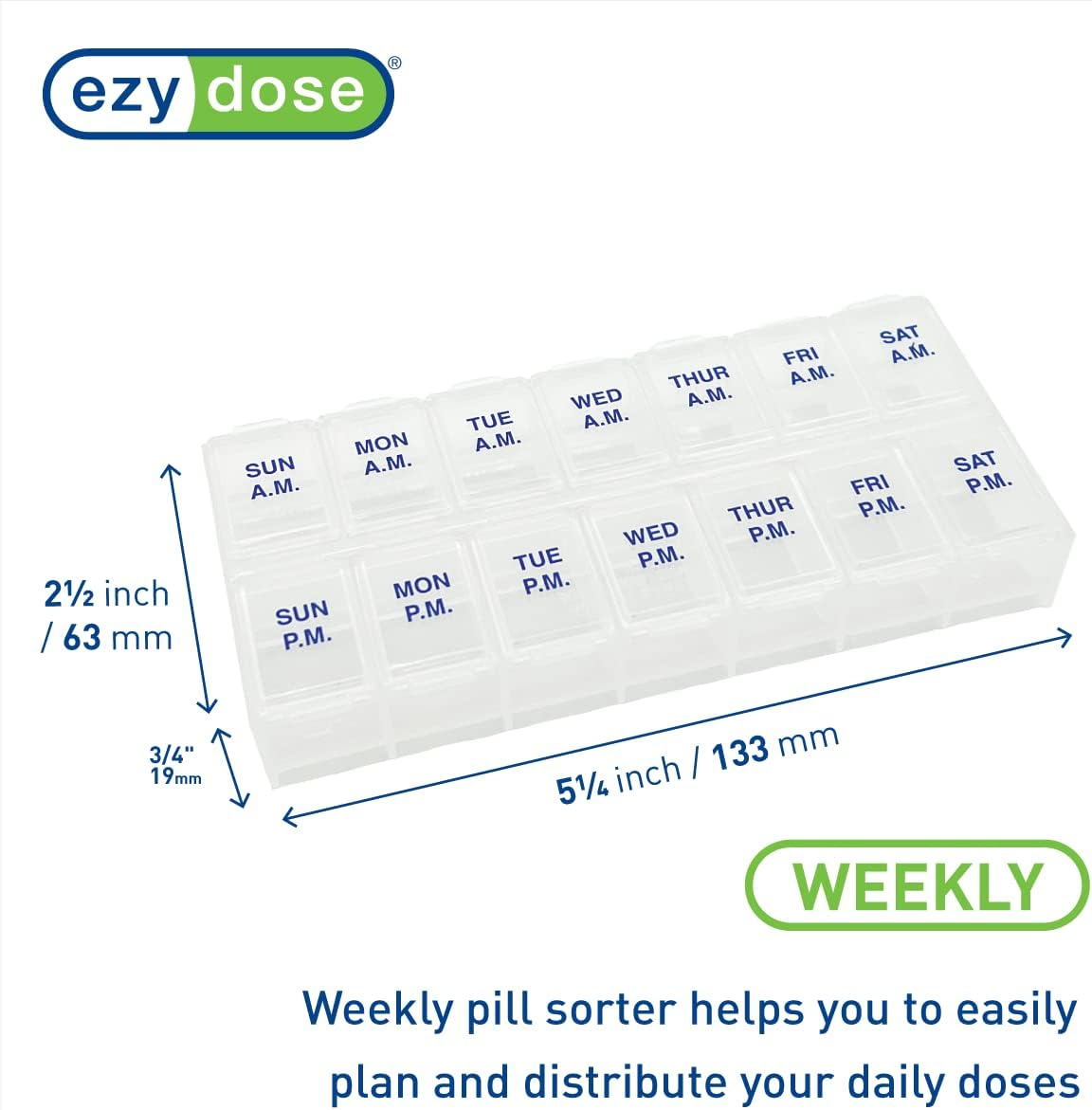 Weekly (7-Day) AM/PM Pill Organizer, Vitamin Case, Medicine Box, 2 Times a Day