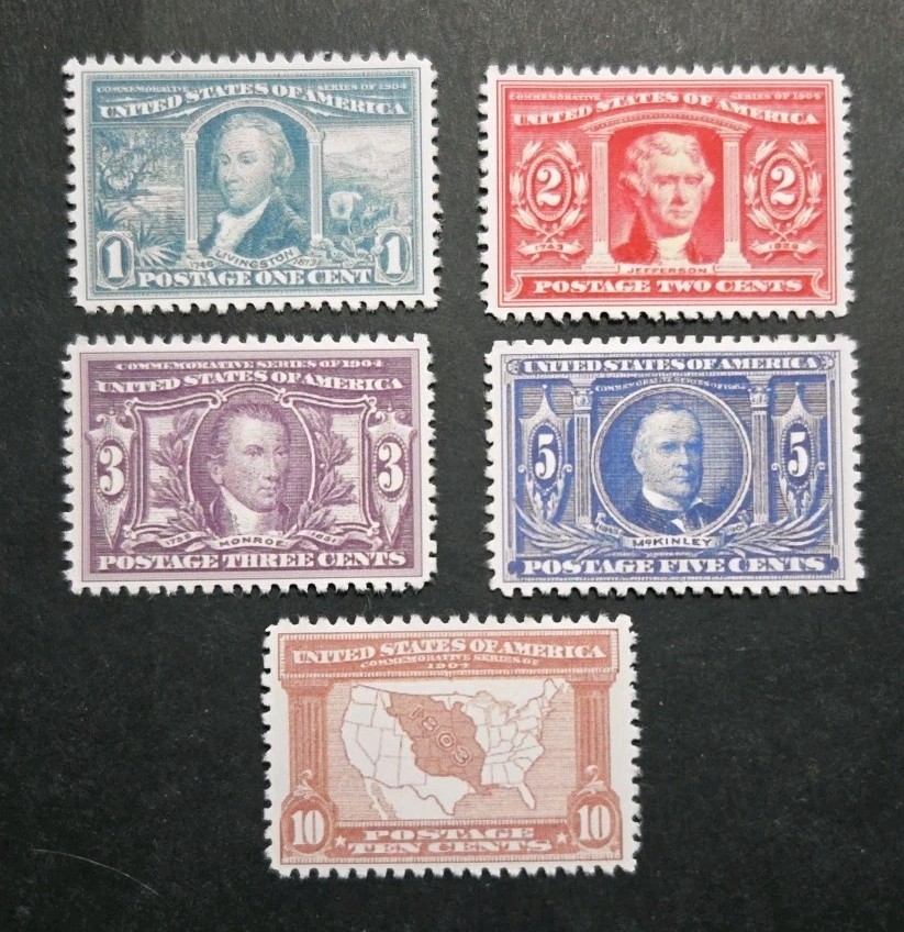 US Stamps SC# 323-327 1904 1C-10C Louisiana Purchase Replica Set