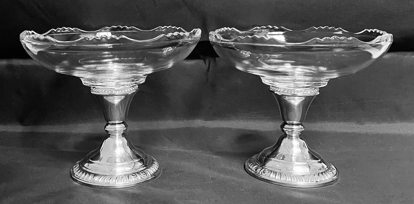 PAIR VTG Frank Whiting Weighted Sterling Silver Candlestick Candy Dish Compotes