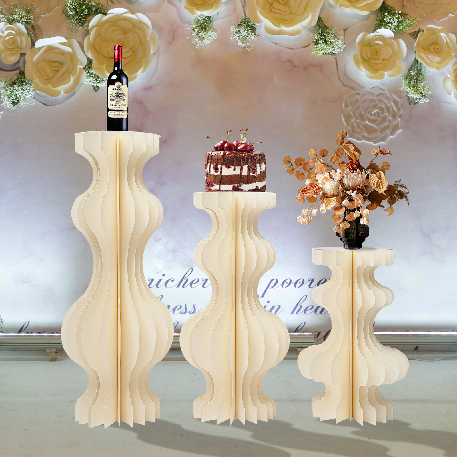 3pcs Foldable Cardboard Centerpiece Display Vase-shape Display for Wedding Party