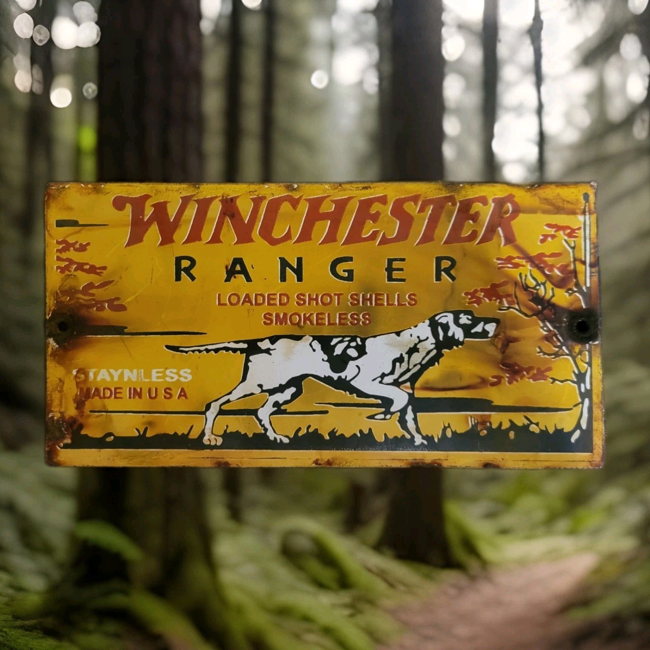 Vintage Winchester Porcelain Sign Ranger Smokeless Smith Wesson Colt Hunting USA