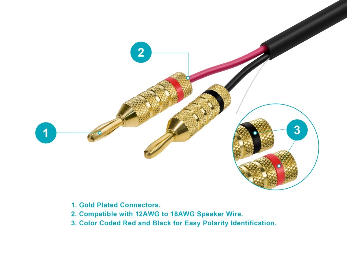 Monoprice High-Quality Gold Plated Speaker Banana Plugs - 5 Pairs - Closed Screw