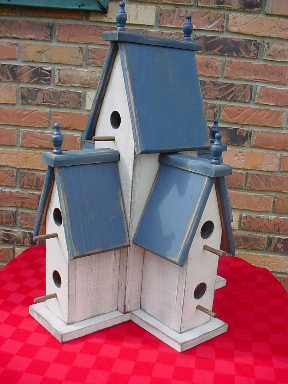 Large Blue Manor Birdhouse Weathered Country Cottage Indoor Outdoor Distressed