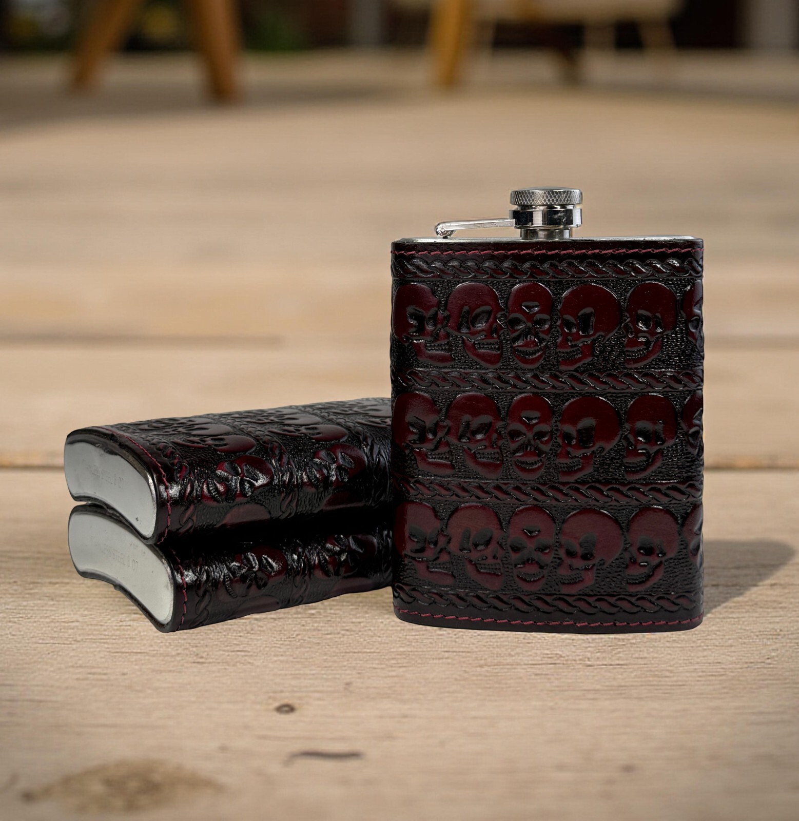 Stainless Steel 8oz Hip Flask Genuine Leathe Brown Leather Covering New