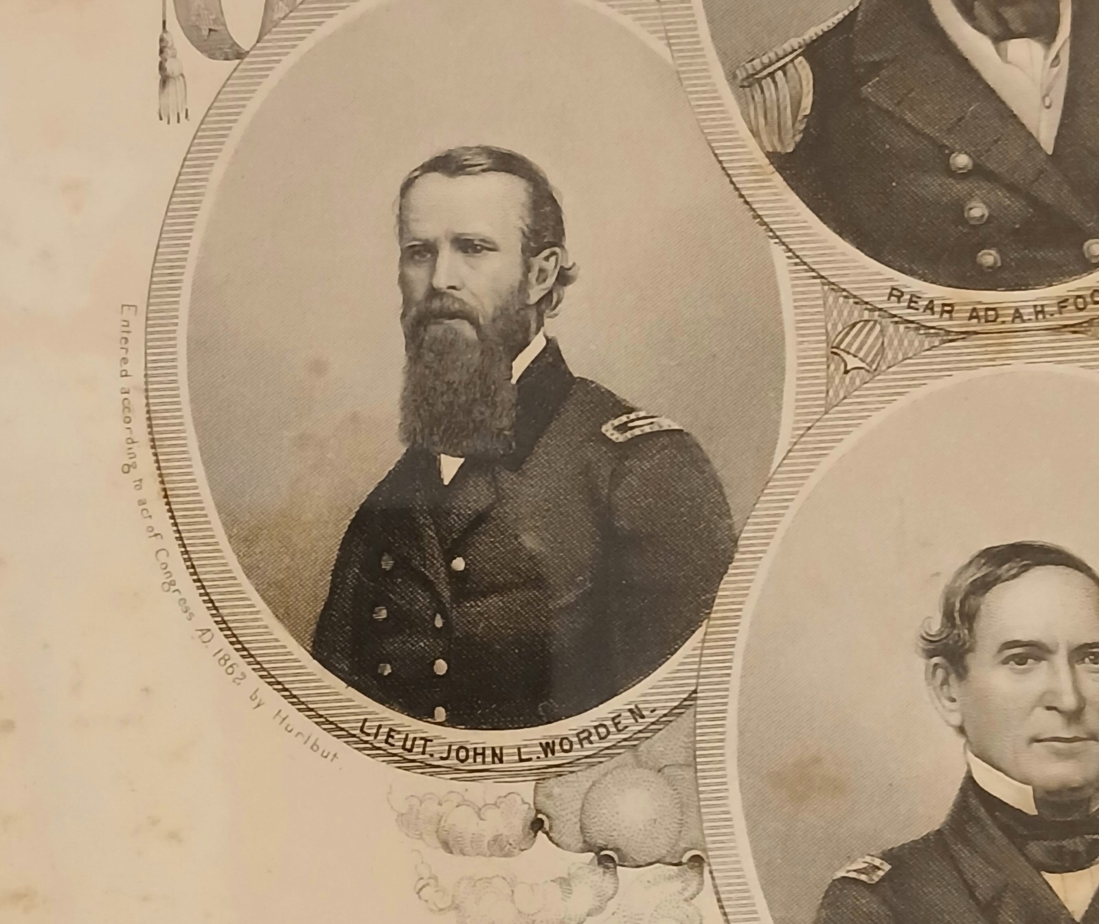 Framed 1862 Civil War Engraved Print Feat. Union Naval Commanders By J.C. Buttre