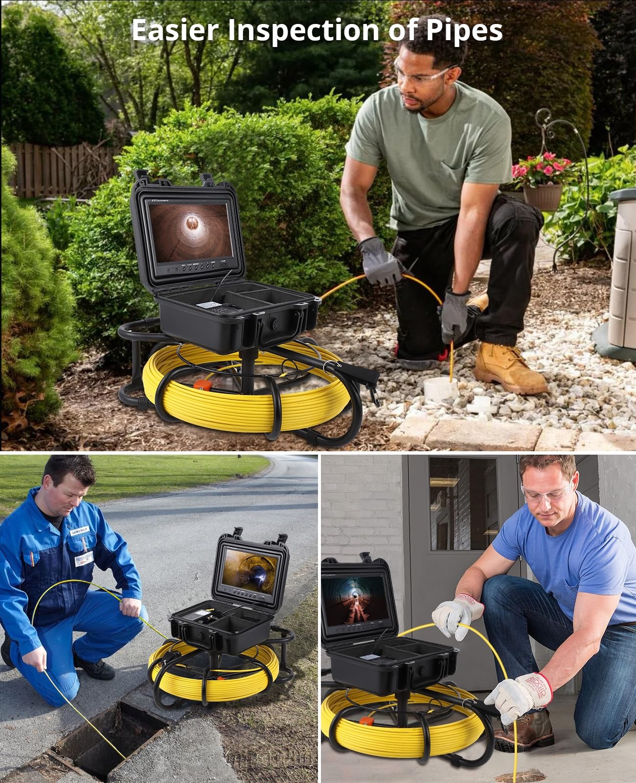 Sewer Camera 165ft/50m Self-Leveling Drain Camera 9" 1080p HD screen 16 GB NEW