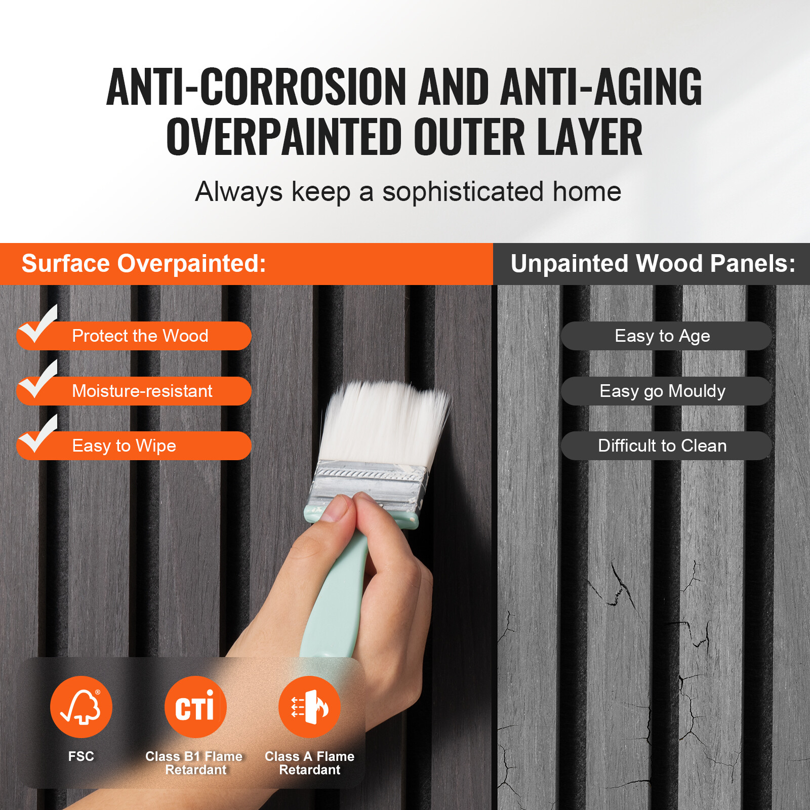 4 Pcs Acoustic Wood Wall Slat Panels 7.9"x94.5" Sound Absorbing Modern Black Oak