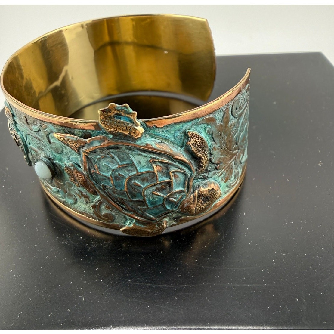 Elaine Coyne Verdigris Patina Brass Turtle Cuff Bracelet