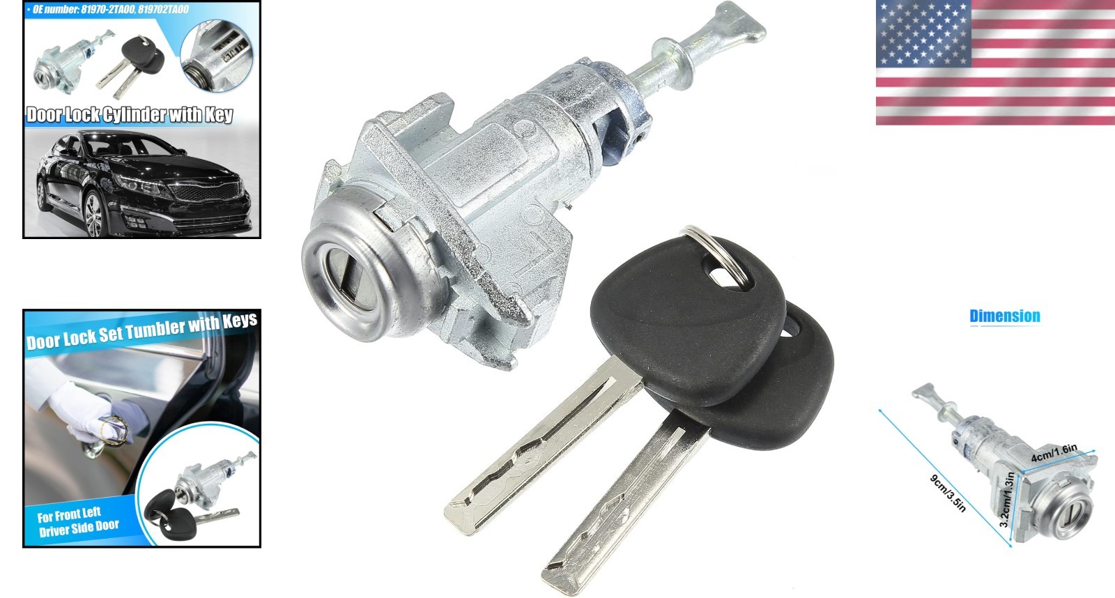 Ignition Lock Cylinder and Front Driver Side Door Lock Cylinder for Kia
